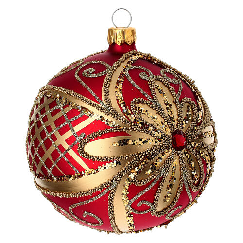 Bola de Natal vermelho ouro glitter 100 mm 4