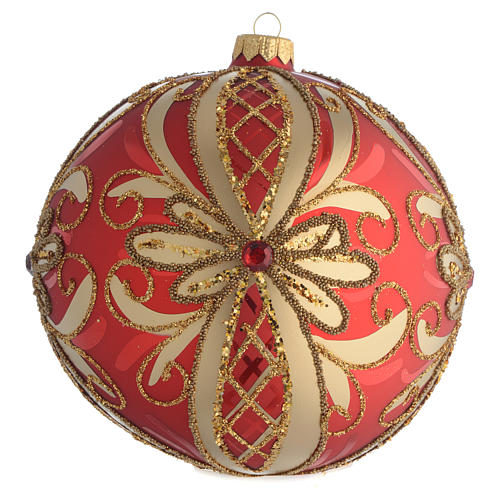 Boule de Noël décor rouge or paillettes 150 mm 1