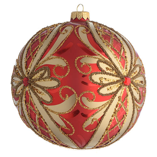 Boule de Noël décor rouge or paillettes 150 mm 2