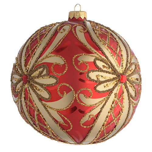 Bola de vidro enfeite para árvore de Natal vermelho e ouro glitter 150 mm 2