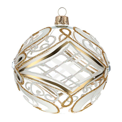 Bola de Natal ouro e branco transparente 100 mm 2