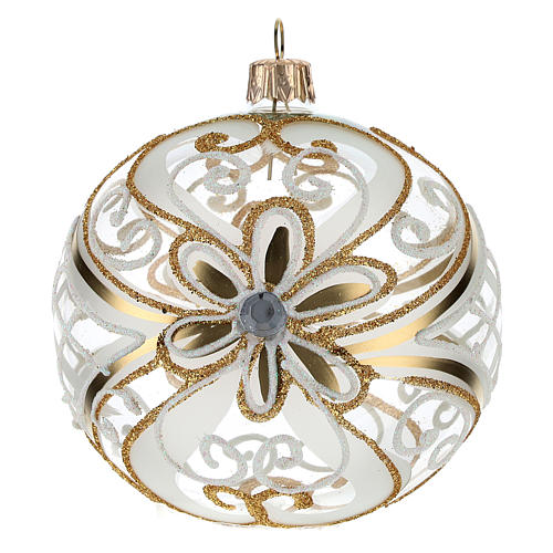 Christmas Bauble gold and white, transparent 10cm 1