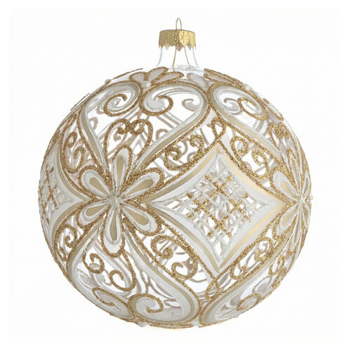 Boule de Noël décor or et blanc transparente 150 mm 4