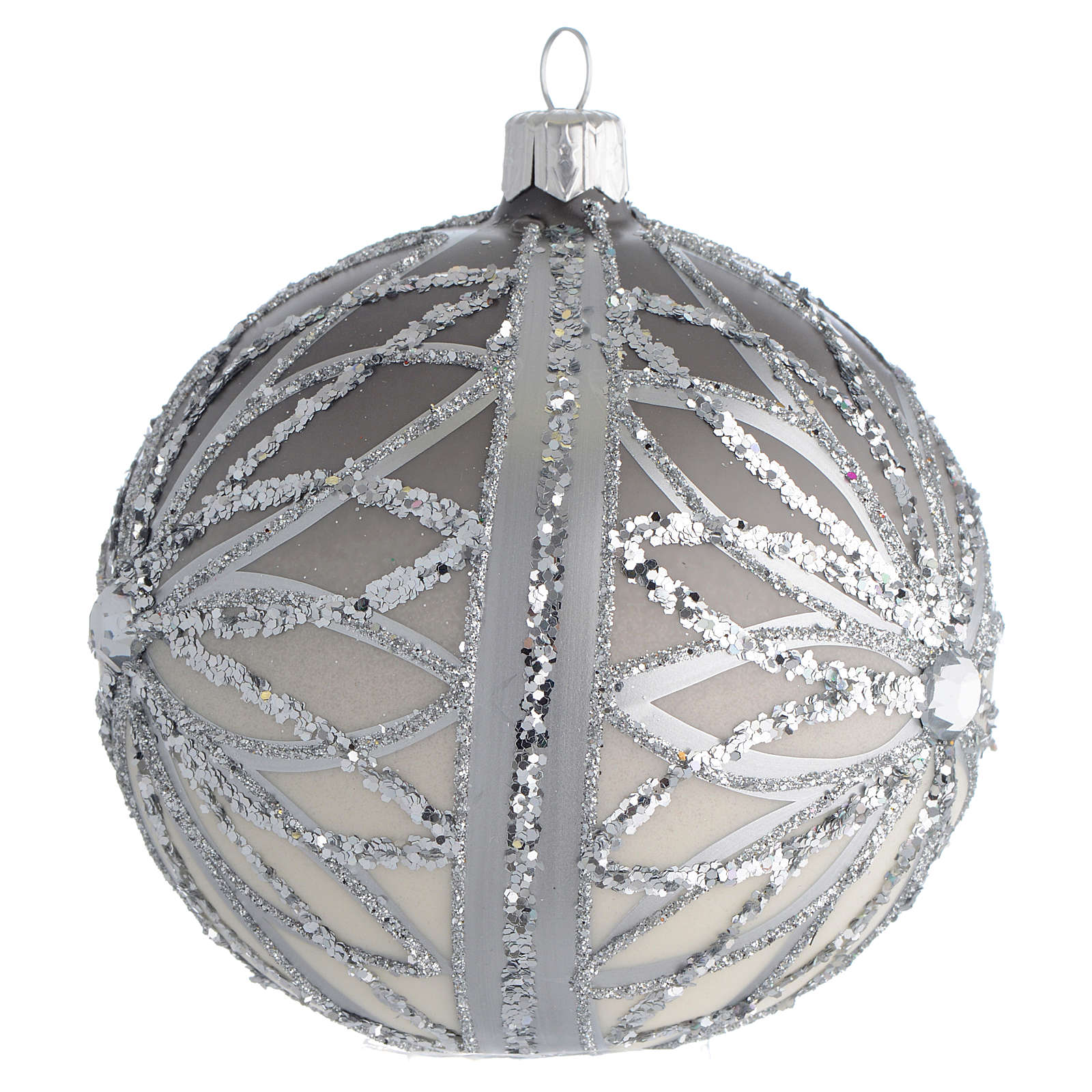 Boule de Noël argent paillettes 100 mm  vente en ligne sur HOLYART