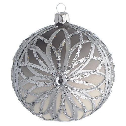 Bombka bożonarodzeniowa dekoracje srebrne z brokatem 100mm 1