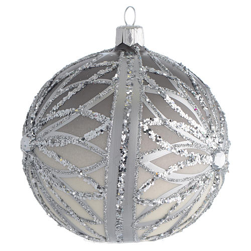 Bombka bożonarodzeniowa dekoracje srebrne z brokatem 100mm 2