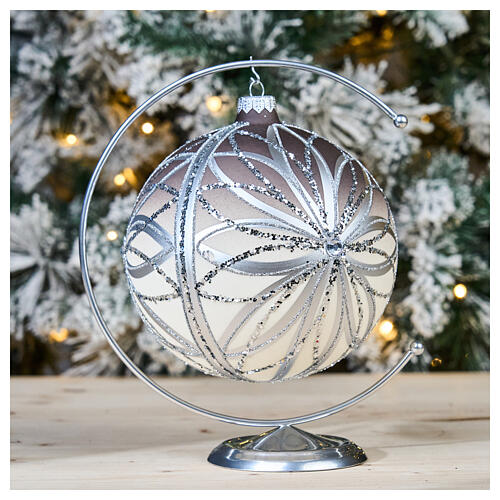 Boule Noël décor argent paillettes 150 mm 2