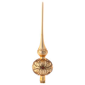 Tannenbaumspitzte goldenen Glas mit Dekorationen