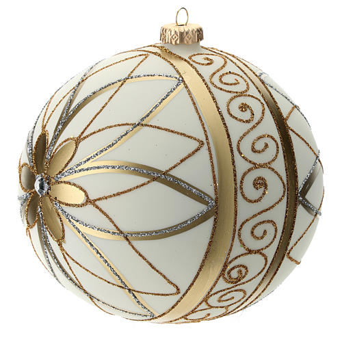 Bola de Navidad blanco crema, decoraciones oro y plata 150 mm 2