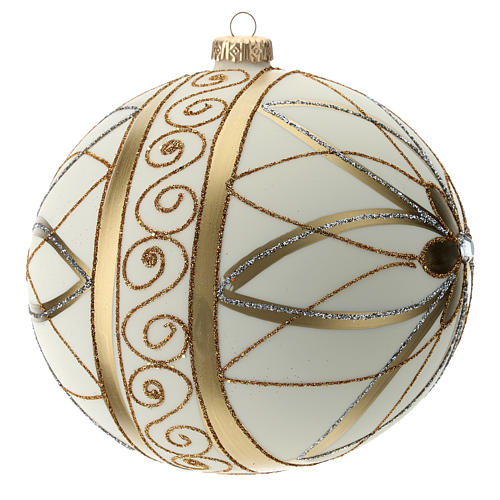 Bola de Navidad blanco crema, decoraciones oro y plata 150 mm 3