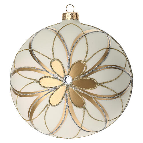 Bola de Navidad blanco crema, decoraciones oro y plata 150 mm 4