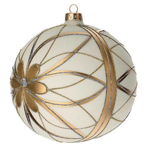 Boule de Noël décor crème or argent 150 mm 3