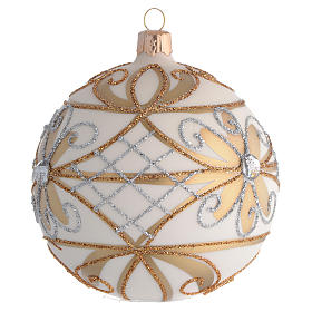 Christmas Bauble cream & gold with silver flowers 10cm