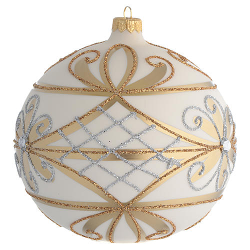 Christmas Bauble cream & gold with silver flowers 15cm 2