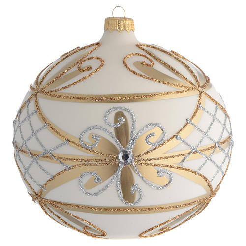 Christmas Bauble cream & gold with silver flowers 15cm 1