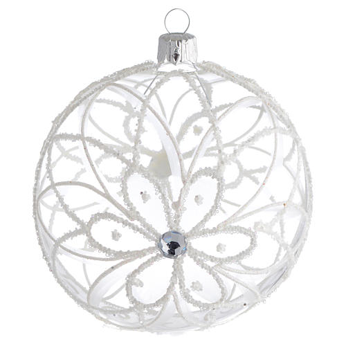 Christmas Bauble transparent and white flower 10cm 1