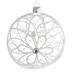 Christmas Bauble transparent and white flower 10cm