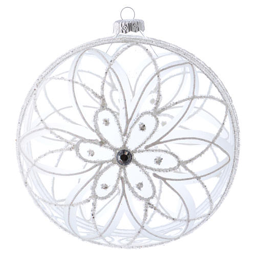 Christmas Bauble transparent and white flower 15cm 1