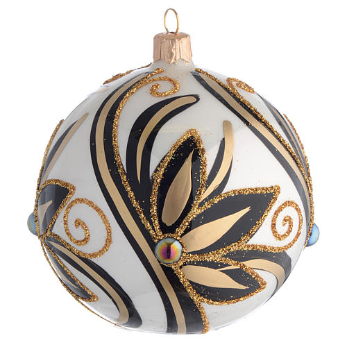 Christmas Bauble shiny black and gold 10cm 1