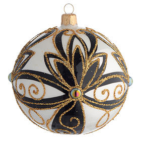 Christmas Bauble shiny black and gold with flowers 10cm