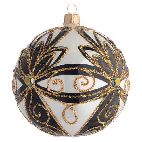 Christmas Bauble shiny black and gold with flowers 10cm 2