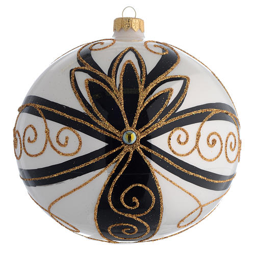 Christmas Bauble shiny black and gold with flowers 15cm 1