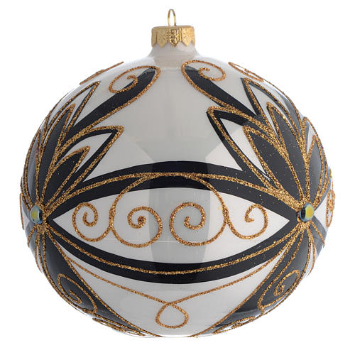 Christmas Bauble shiny black and gold with flowers 15cm 2