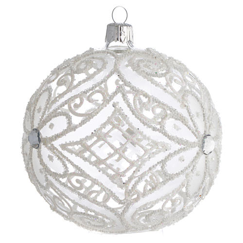 Christmas Bauble matte white and transparent 10cm 2