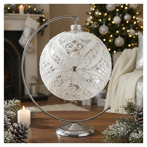 Bola adorno Natal branco opaco e transparente 150 mm 2