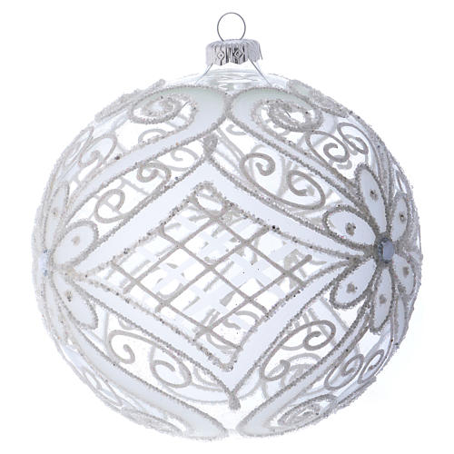 Christmas Bauble matte white and transparent 15cm 2