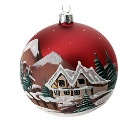 Boule pour Noël rouge paysage 100 mm