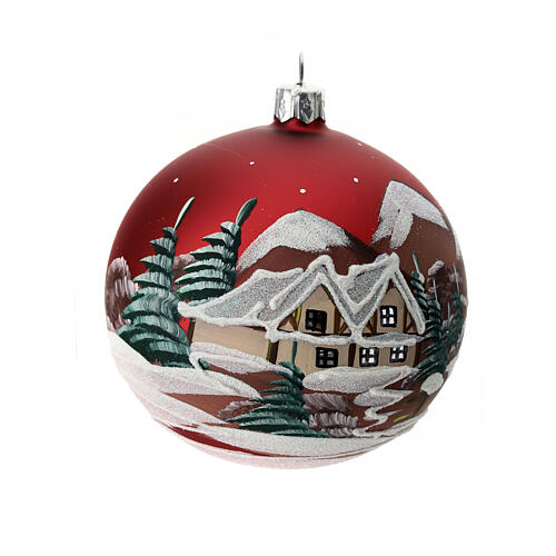 Palla Albero Natale rosso paesaggio 100mm 3