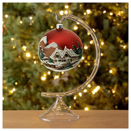 Bola árvore Natal vermelho paisagem 100 mm 2