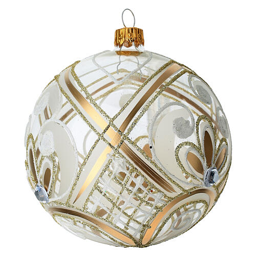Pallina Albero vetro soffiato decoro dorato 100 mm 3
