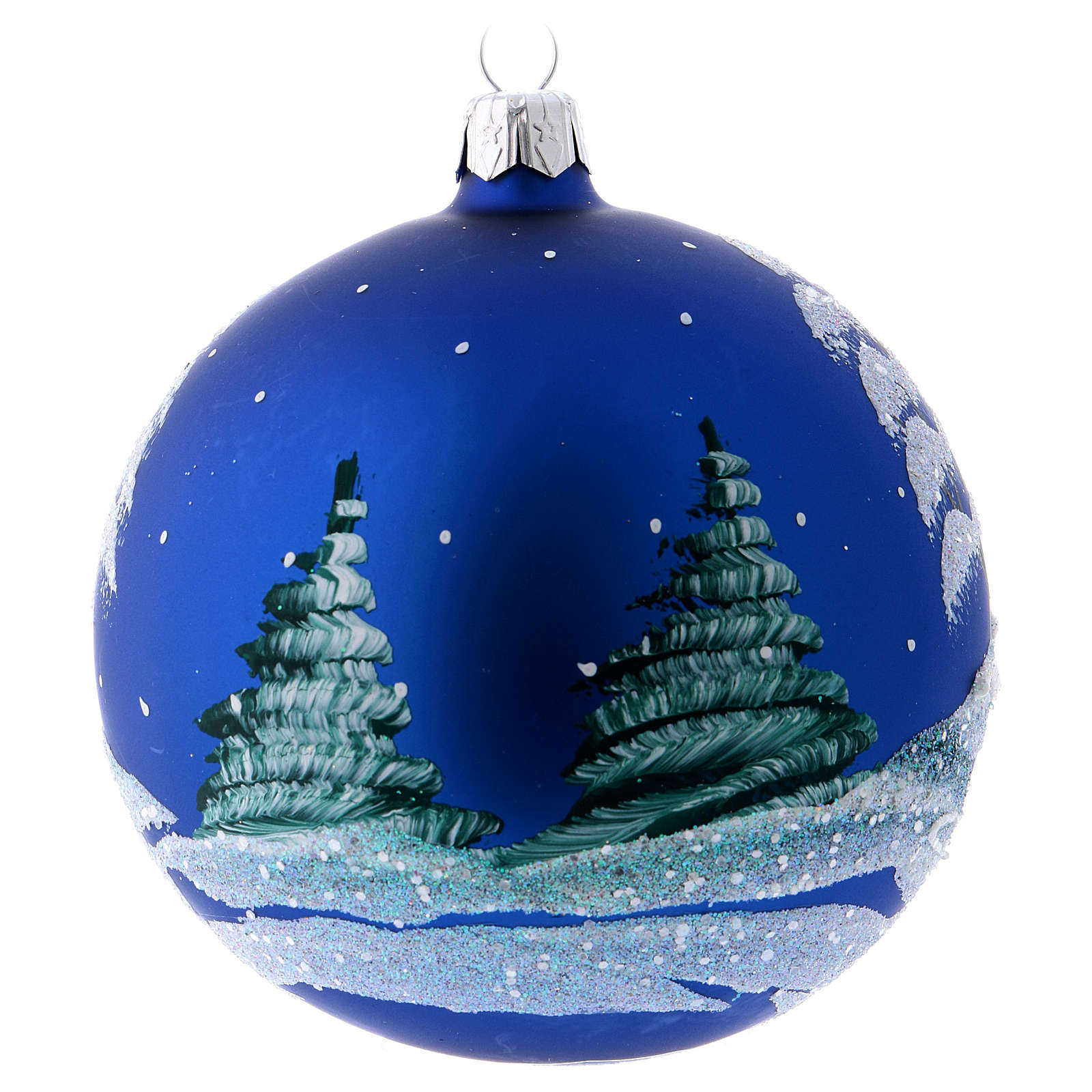Bola de Navidad azul paisaje nevado 100 mm | venta online en HOLYART