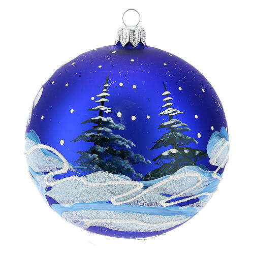Addobbo Natale pallina blu paesaggio neve 100 mm 5
