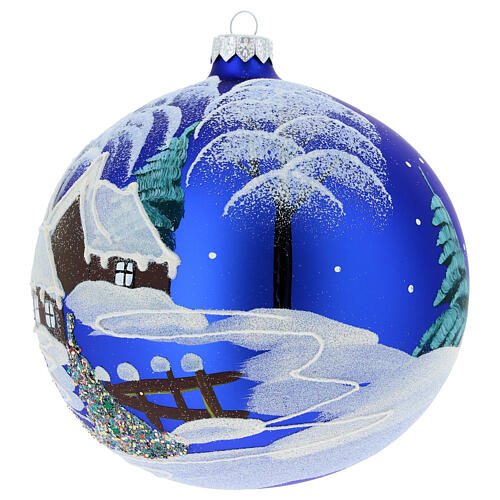 Christmas Bauble blue Landscape with snow 15cm 3