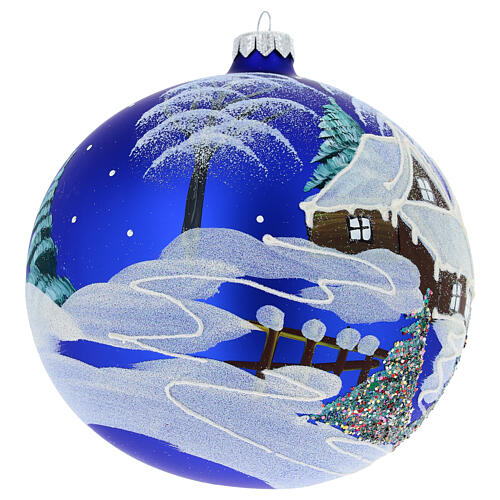 Christmas Bauble blue Landscape with snow 15cm 4