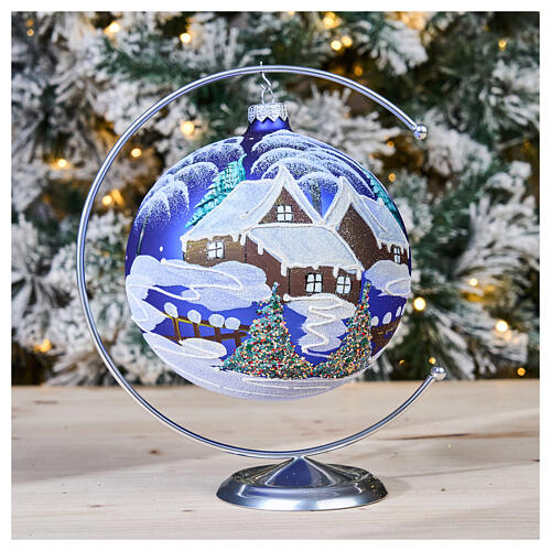 Christmas Bauble blue Landscape with snow 15cm 2