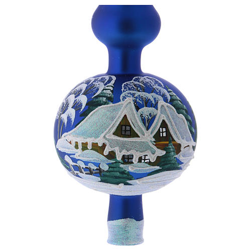 Punta Árbol de Navidad vidrio soplado azul paisaje nevado 2