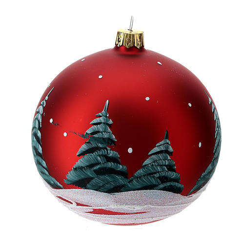 Christmas bauble in red glass with houses and trees 100mm 4