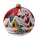 Christmas bauble in red glass with houses and trees 100mm s1