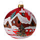 Christmas bauble in red glass with houses and trees 100mm s1