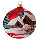 Christmas bauble in red glass with houses and trees 100mm s4