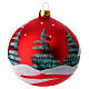 Christmas bauble in red glass with houses and trees 100mm s5