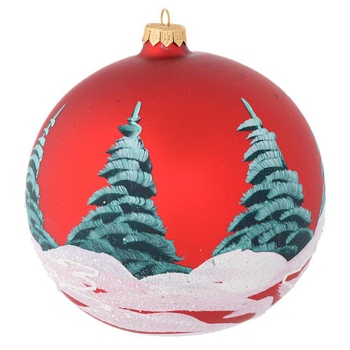 Christmas bauble in red glass with houses and trees 150mm 2