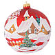 Christmas bauble in red glass with houses and trees 150mm s1