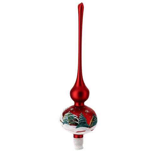 Christmas tree topper in red glass with houses and trees 6