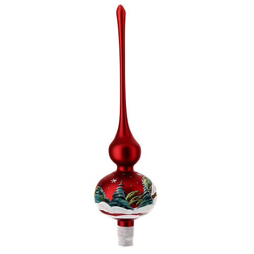 Christmas tree topper in red glass with houses and trees 8