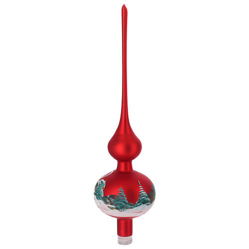 Christmas tree topper in red glass with houses and trees 5